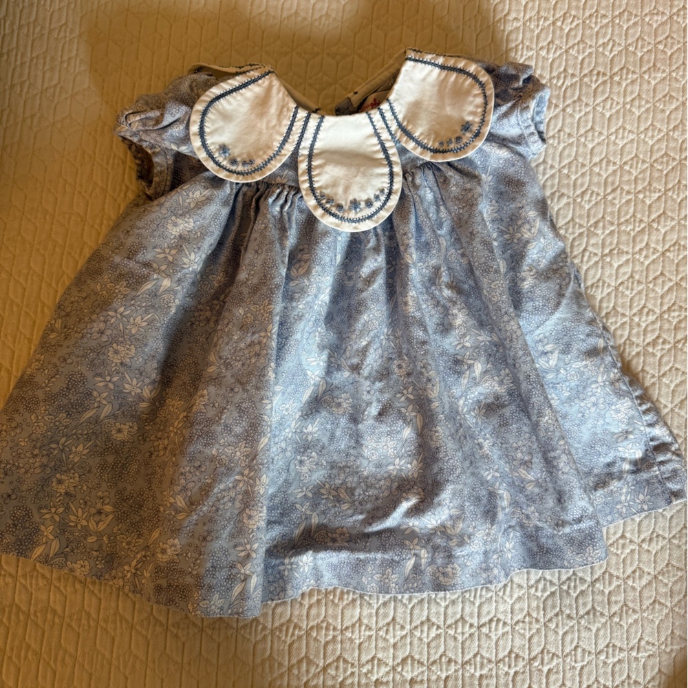 Blue Floral Girls' Dress with White Peter Pan Collar